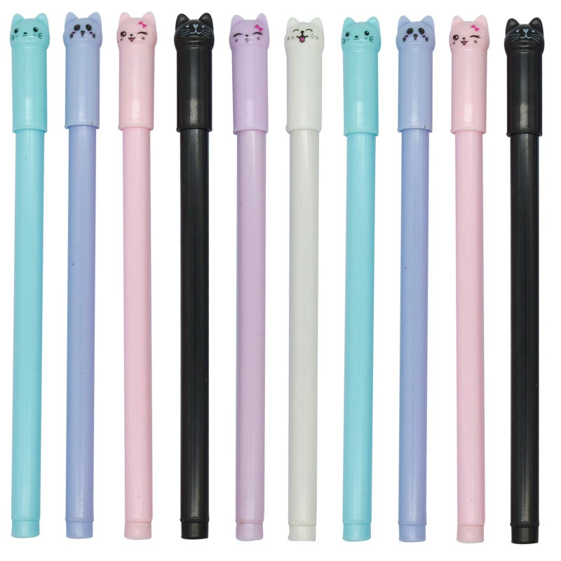 Maydahui 12 PCS Cat Rollerball Pens Cute Cartoon Kitty Animal Pen Black Gel Ink Smooth Writing for Cats Lovers Stationery School Supplies - Image 1
